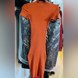 Burnt Orange Ribbed Body-con Dress
